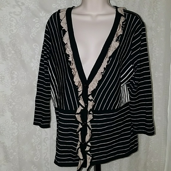 CAbi Sweaters - CAbi Black Tan Striped Cardigan Sweater Large
